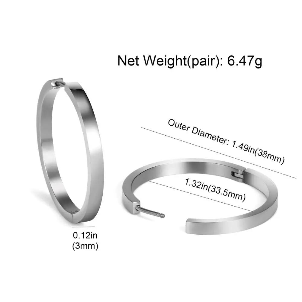 

Women Big Hoop Earrings High Polished Hypoallergenic Titanium Huggie Earrings 38mm 30mm Diameter