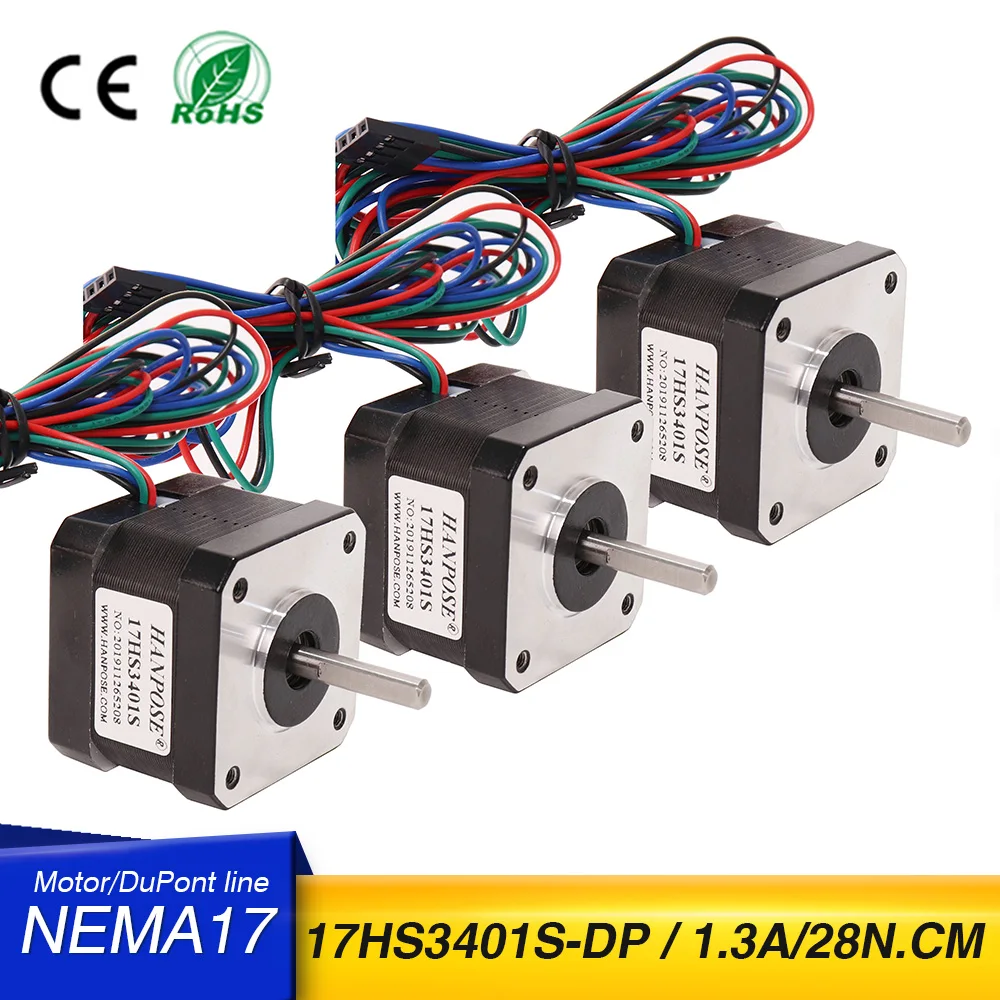 

3PCS 2 Phase 4-Lead（17HS3401S-DP) 1.3A 1m Cable For CNC Laser 3D Printer 1.8 Degree Nema 17 Stepper Motor