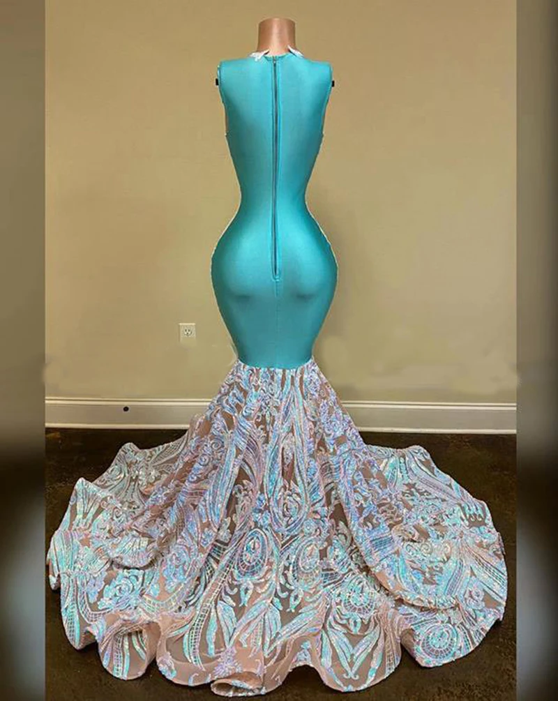 Sparkle Sequin Mermaid Prom Dress for Black Girls Plus Size Sexy See Through Graduation Dresses 2020 Elegant Formal Evening Gown