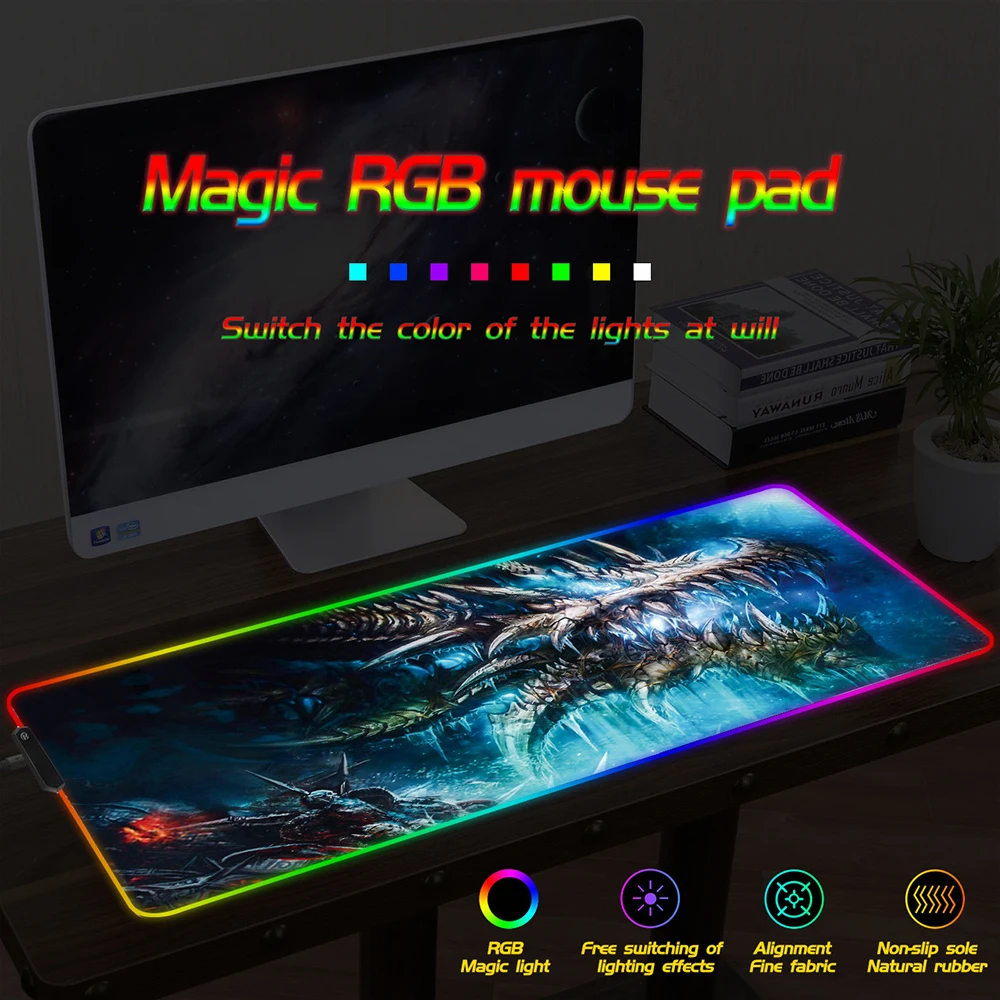 FFFAS World of Warcraft HD цельный коврик для мыши со светодиодным цветным освещением RGB