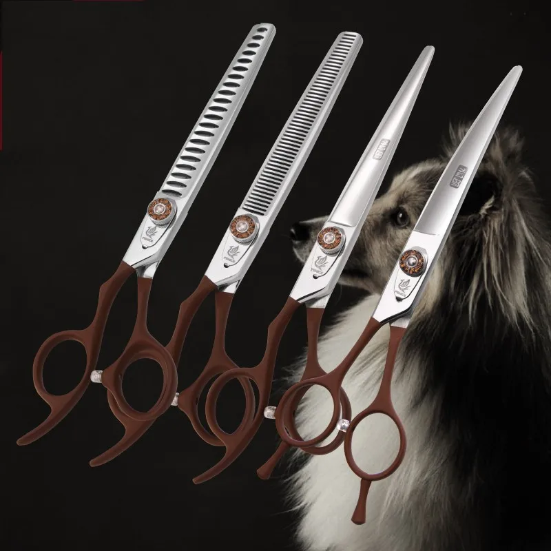 

Cutting thinning curved scissors kit Left handed 7.0 inch pet grooming scissors set