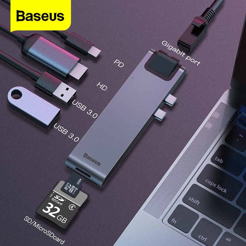 

Baseus Dual USB C HUB To USB 3.0 HDMI-compatible SD TF Card Reader RJ45 Adapter PD Charging USB HUB For MacBook Pro Splitter