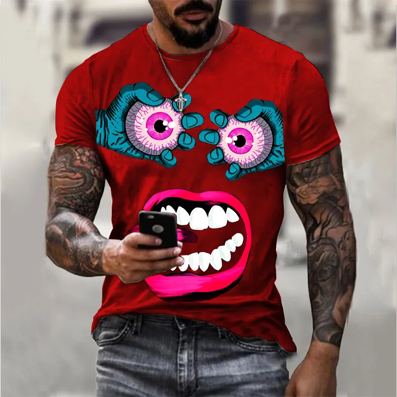 

Summer Personality 3D Printing T-shirt Cartoon Eyes Funny Expressions Pattern for Men Handsome Short Sleeves Man's Casual Tshirt