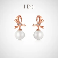 I Do 18K Rose Gold Studs Diamond Pearl Earrings White Romance Series Fine Jewelry for Women Bowknot Design Love Gift Christmas