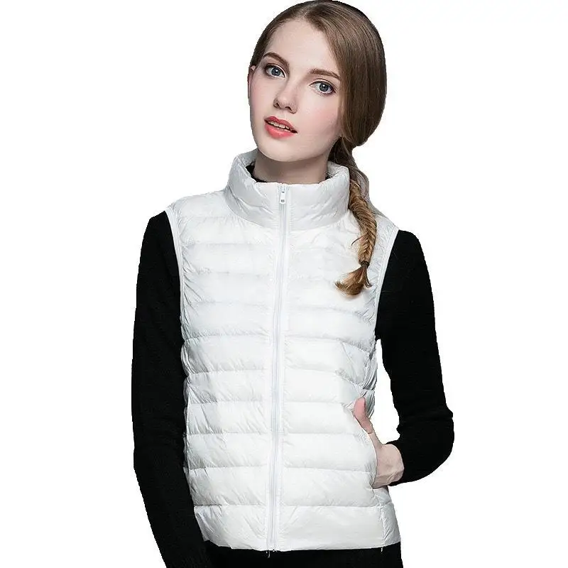 New Brand Winter Women Duck Down Vest Ultralight Stand Collar White Short Down Jacket Lady Slim Fit Autumn Windproof Waistcoat