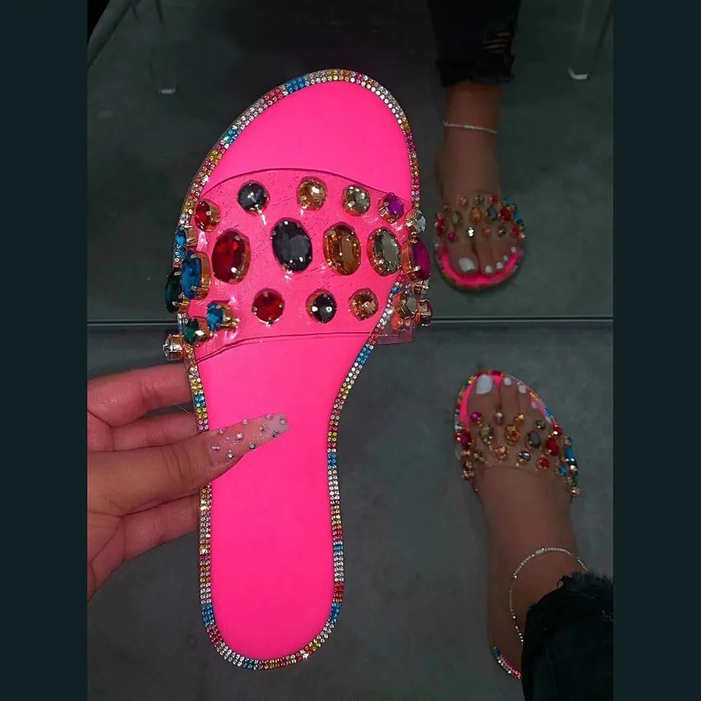 

Zomer Slides Vrouwen Slippers Schoenen Slippers Edelsteen Steentjes Slipper Dames Slides Wilde Diamant Platte Slippers