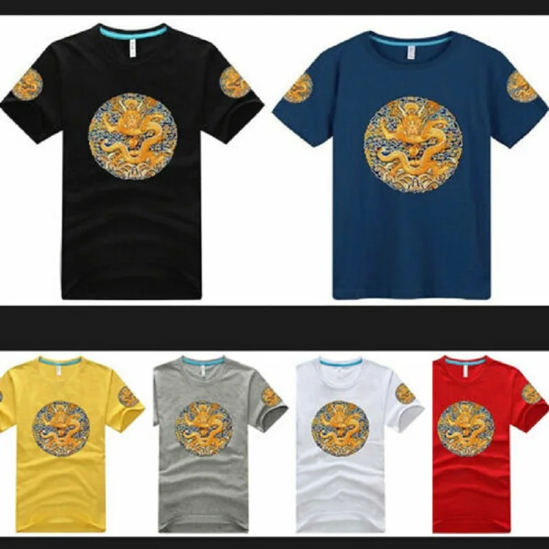 Новая мужская футболка с коротким рукавом в стиле династии Цин императора