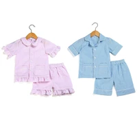 summer girls sleepwear kids pyjamas cotton seersucker boys clothes pajama set toddler pajamas kids