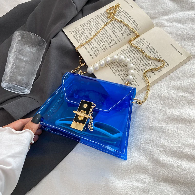 

PVC Transparent Women's Shoulder Bag New Jelly Pearl Crossbody Bags for Women 2021 Fashion Chain Lock Handbags Luxury Designer
