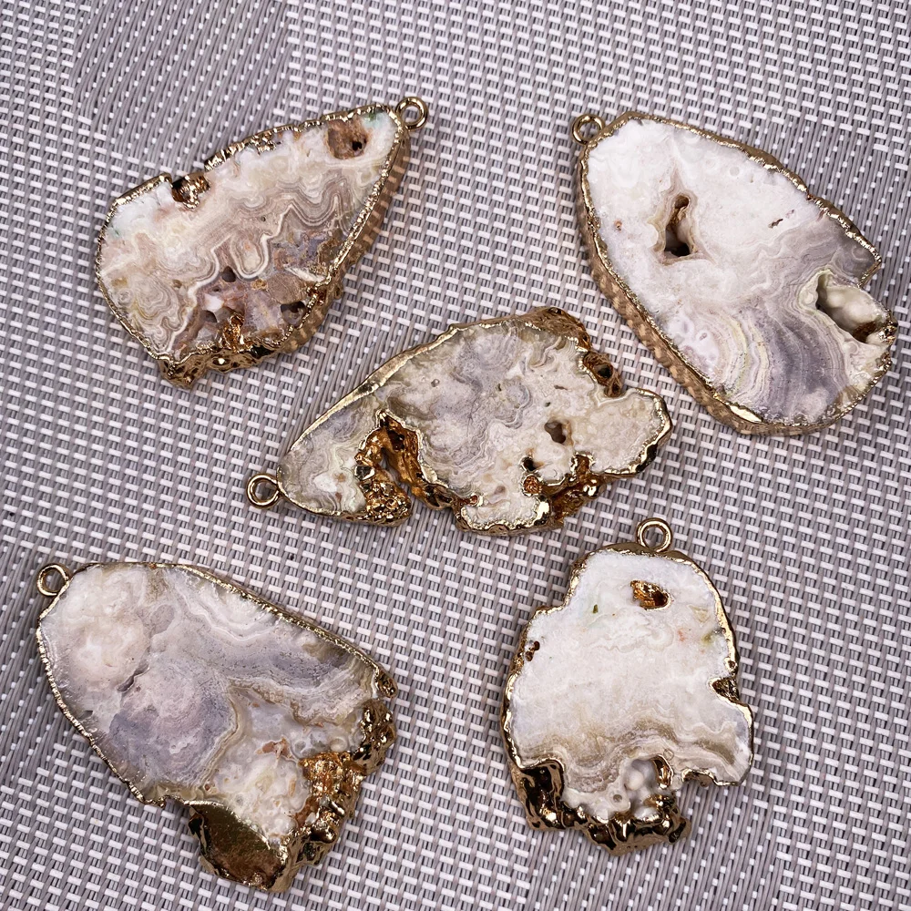 Подвеска из натурального камня агата позолота неправильной формы Подвески для