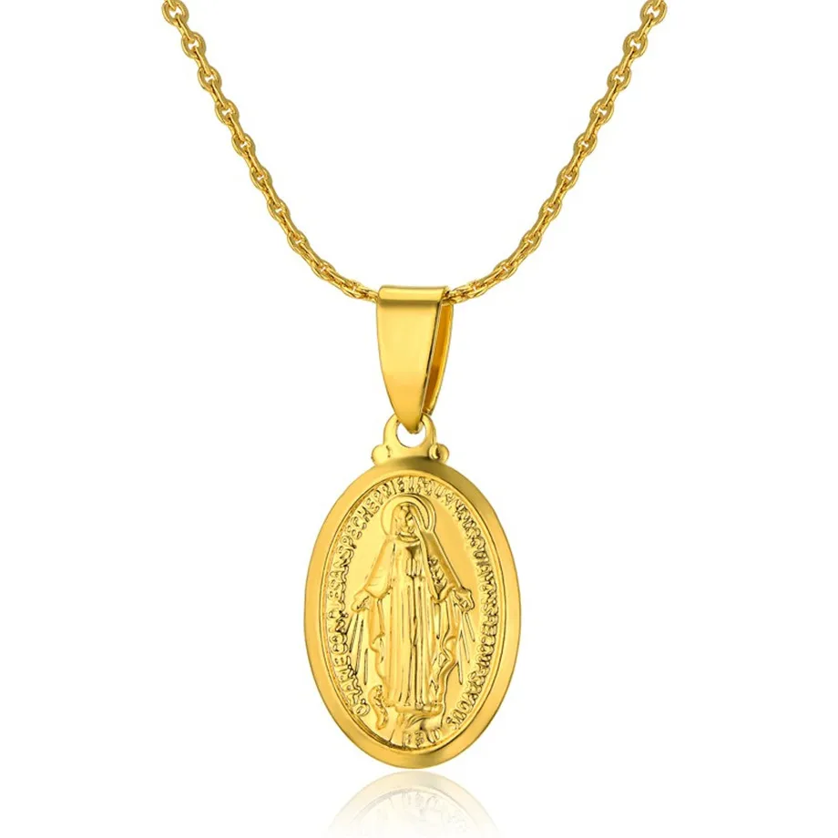 Религиозная девственница Мэри подвеска колье для женщин Настоящее золото Цвет