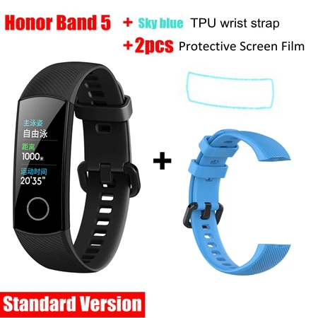 huawei Honor Band 5 стандартная версия умный Браслет Монитор кислорода в крови оксиметр здоровье браслет для мужчин и женщин - Цвет: add sky blue strap
