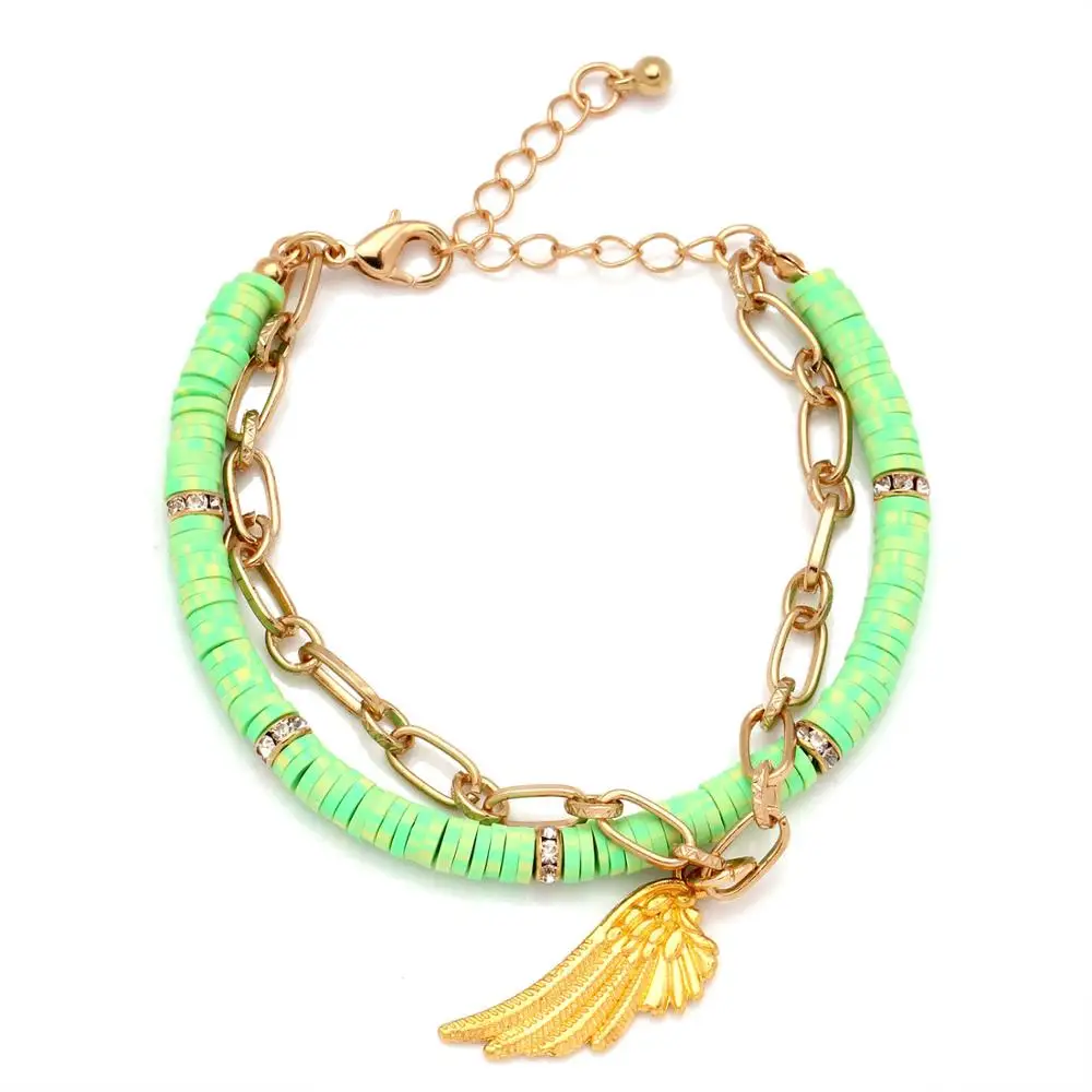 Boho Полимерная глина дисковые бусины цепочка Крылья Ангела Мудрая сова кулон Heishi