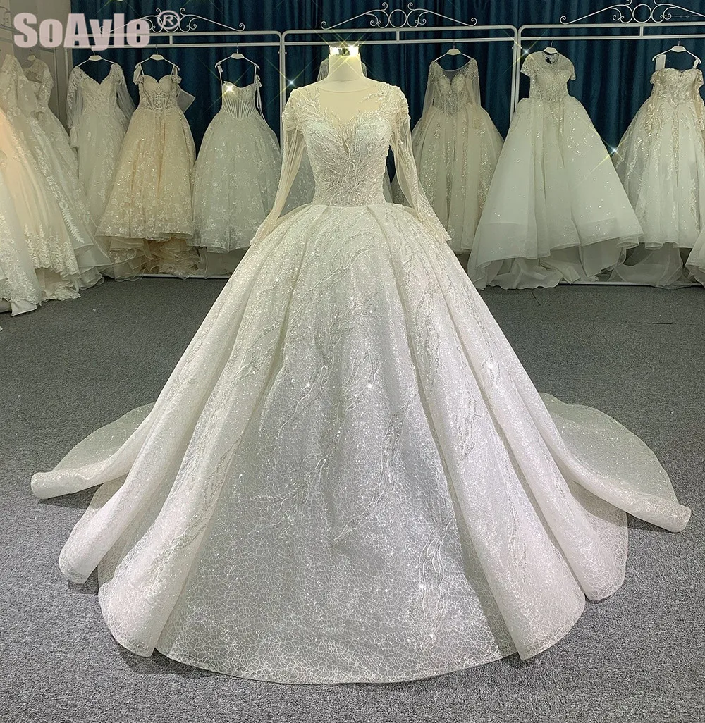 

Женское свадебное платье SoAyle, роскошное блестящее платье с длинными рукавами и бусинами, бальное платье для невесты