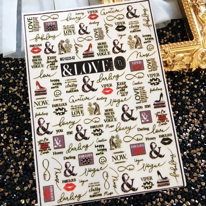 

New 3D Nail Art Stickers Bohemia Black Letter Abstract Image Nails Stickers for Nails Sticker Decorations Manicure