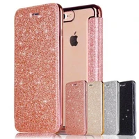 luxury glitter leather flip wallet case for iphone 12 mini 11 pro xr x xs max 7 8 6 6s plus se2020 clear bling back tpu case