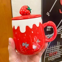 pink girl heart cute strawberry mark water cup personality creative female student coffee cup with souvenir ceramic cup
