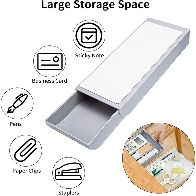 Self Stick Pencil Tray Under Desk Drawer Organizer Table Storage Boxes Stand Self-adhesive Under-drawer Box |