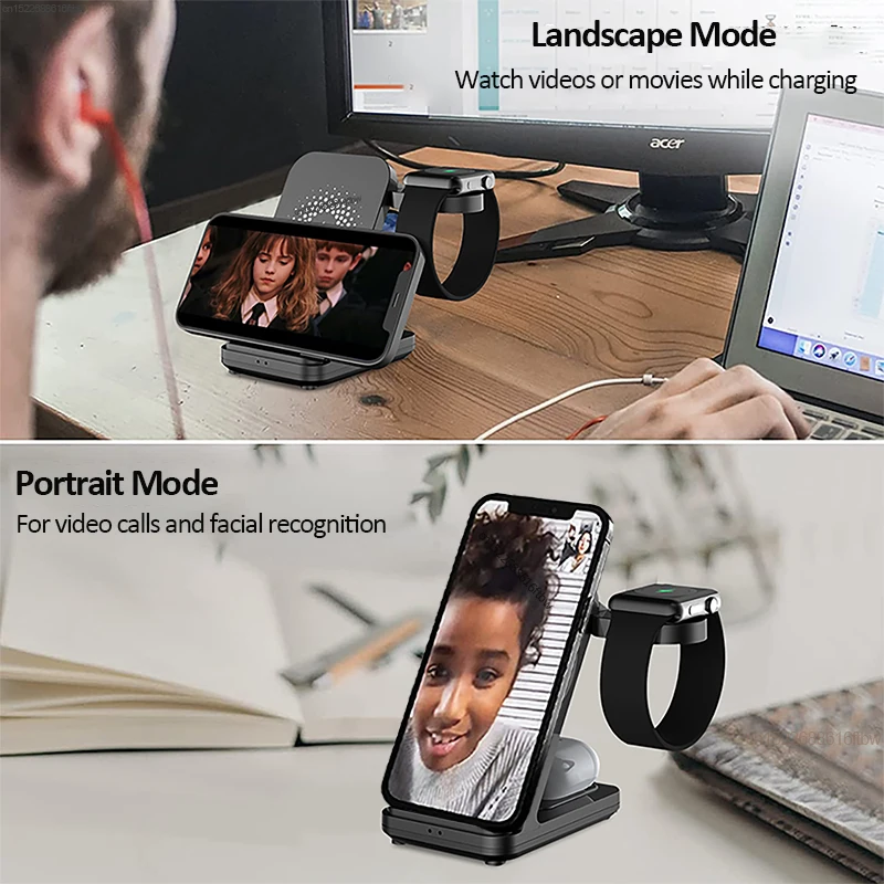 wireless charger dock station 3 in 1 for apple watch 7 6 5 seairpods pro 15w fast charging stand for iphone 11 12 13 pro max xr free global shipping