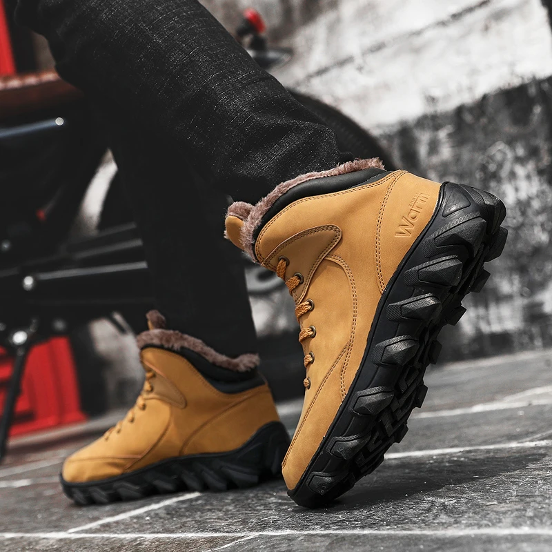 Зимние ботинки для мужчин с меховой подкладкой нескользящая походная обувь