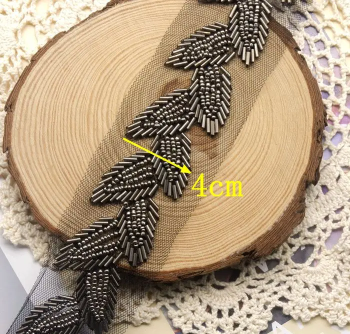 Лента с бисером и блестками кружевная отделка листьями Ручное шитье одежда ткань