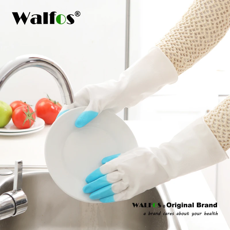 

Walfos Waterproof kitchen Dish Washing Gloves Household Gloves Warm Dishwashing Gloves Water Dust Stop Cleaning Rubber Gloves