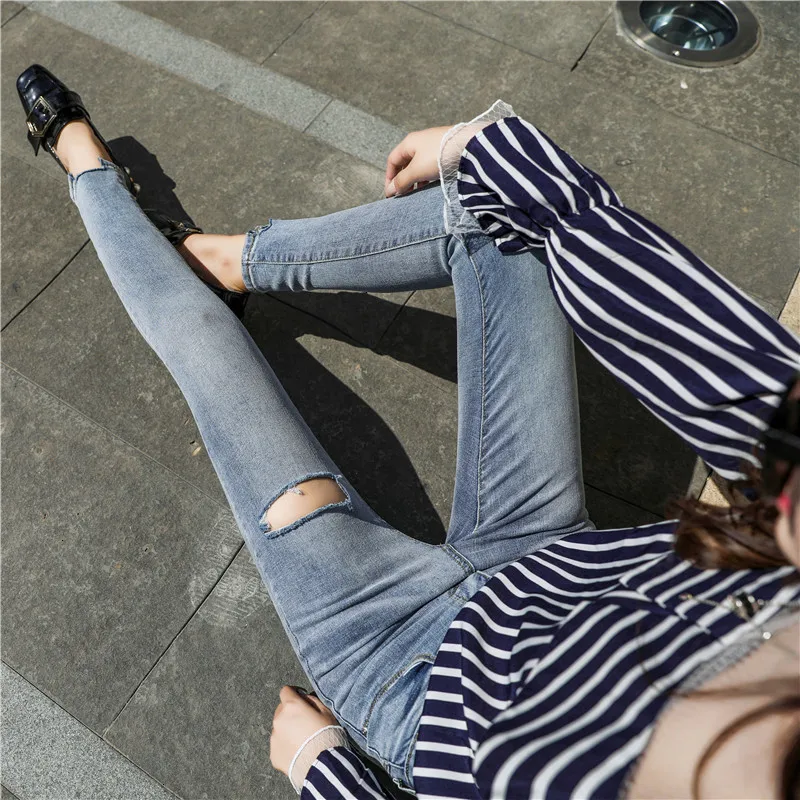 Новинка рваные джинсы женские винтажные высокие с хвостом узкие тонкие джинсы| |