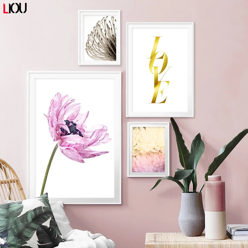 Настенная картина с изображением розовых цветов и надписей Love настенные картины