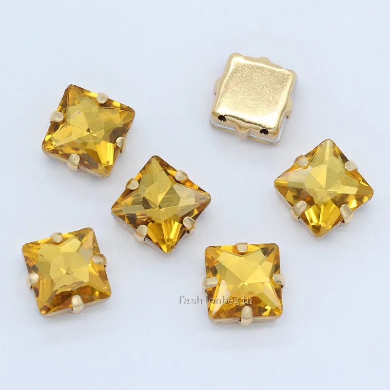 Square Shape Sew On Rhinestones With gold claw rhinestones Rhinestone Beads Clothes Jewelry Diy Trimming | Дом и сад