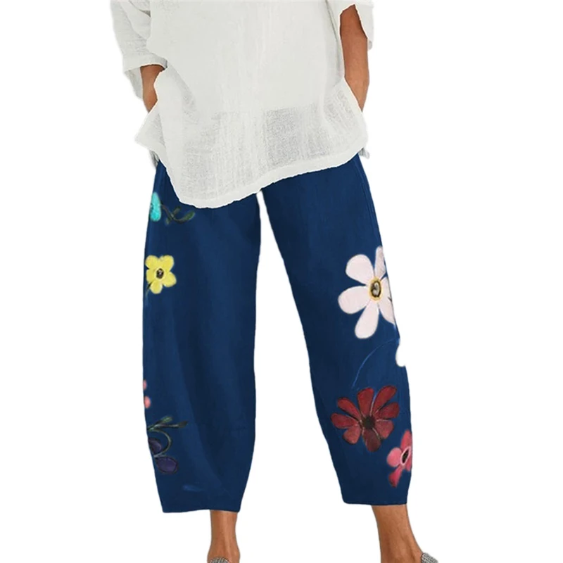 

New Women Pant Heigh Quality Loose Trousers Fashion Printed Floral Decor Pant For Female Plus Size