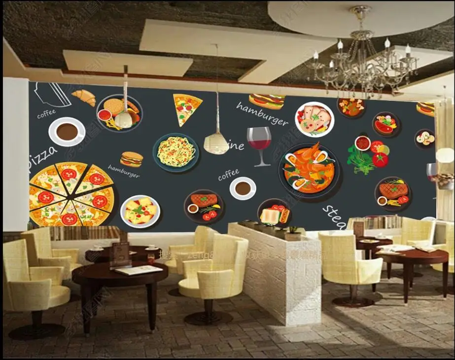 

custom mural 3d photo wallpaper Cartoon Tooling Western Food Pizza Shop living room Wallpaper for walls in rolls home decor