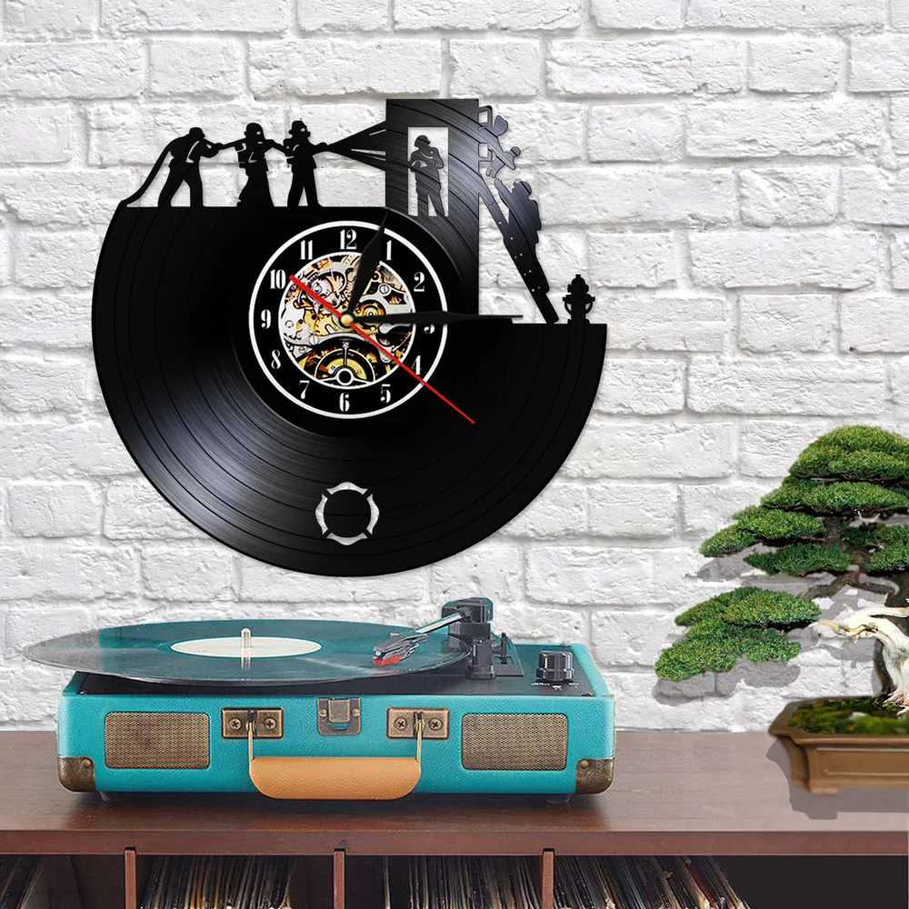 Настенные часы ручной работы с виниловой пластиной 3d-декор для пожарными