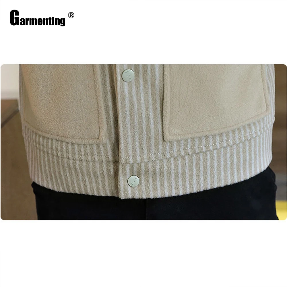 

Garmenting Mens Elegant Leisure Casual Jacket Kpop Style Winter New Patchwork Stripe Outerwear 2021 Single Breasted Men Clothing