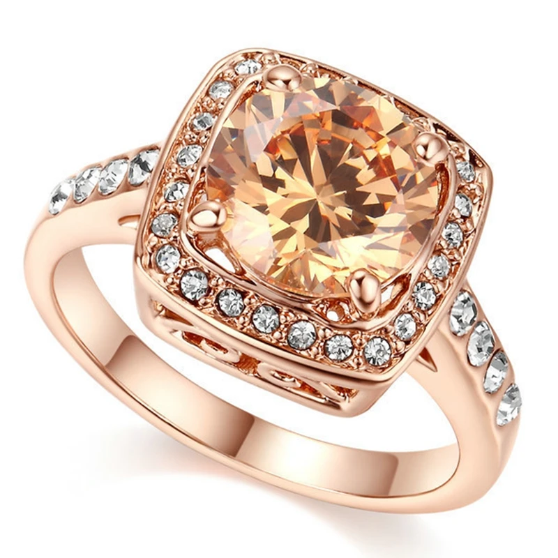 Квадратные разноцветные кольца из розового золота с кристаллами для женщин