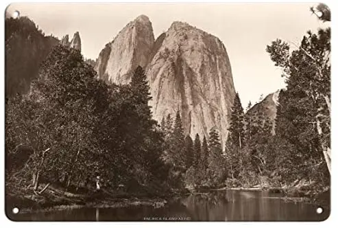 

Cathedral Rock - Yosemite National Park, California - Black and White Historical Photograph Metal Sign