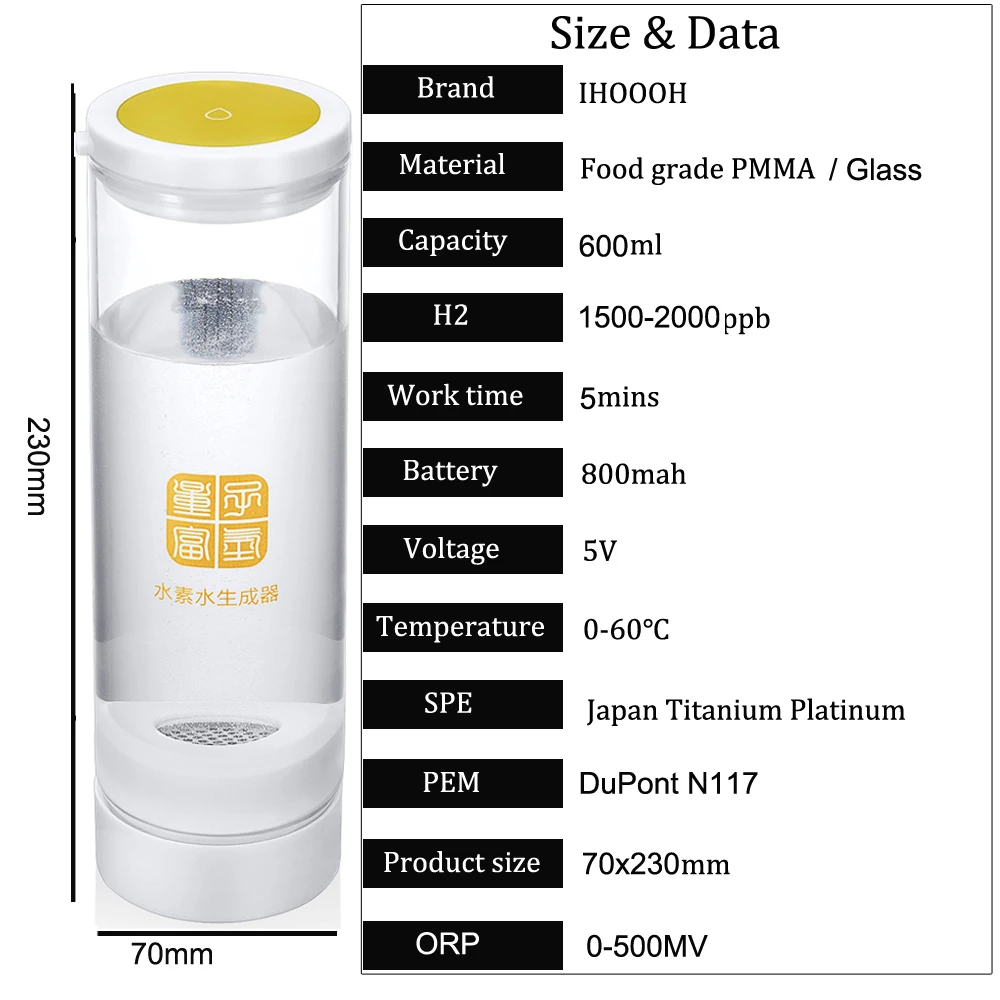 Improve Immunity Anti Aging DuPont Ion Film Electrolyzed Hydrogen-Rich Water Bottle Generator 500ML USB Rechargeable Pure H2 Cup | Бытовая
