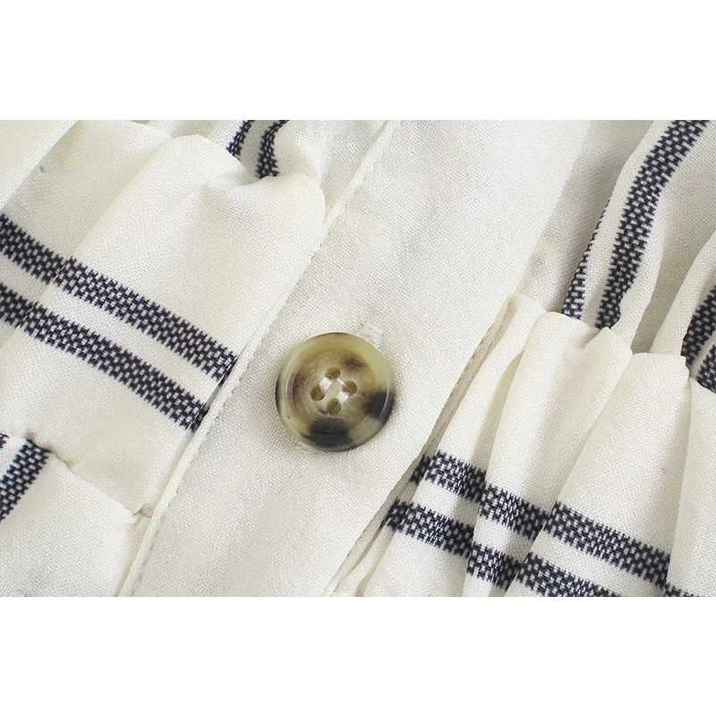 

WXWT Za Fashion Women Holiday Style Striped Playsuit Sleeveless Buttons Strethy Waist Pocket Female 2021 Summer Rompers OZZ1061