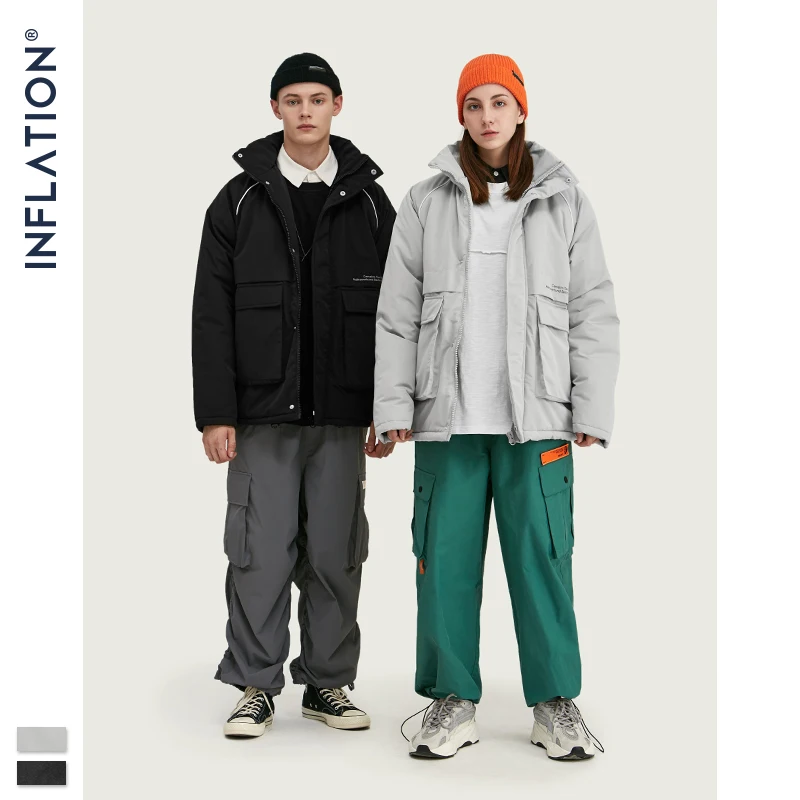 Зимняя мужская куртка с принтом в стиле хип хоп Свободное пальто со стоячим