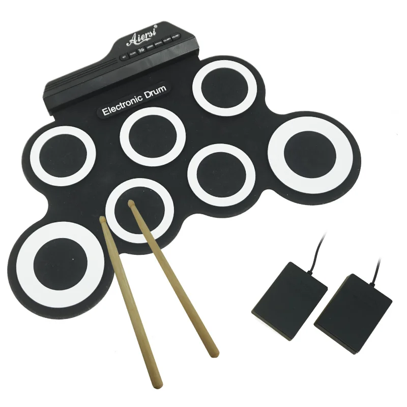 

Aiersi Portable Electronic Drum Digital USB 7 Pads Roll up Drum Set Silicone Electric Drum Pad Kit With DrumSticks Foot Pedal