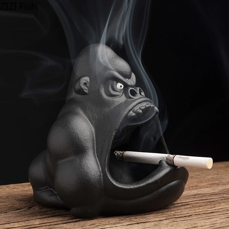 

Ceramic Cartoon Animal Ashtray Orangutan Anti-Ash Car Large Capacity Ashtray Living Room Office Decoration Gift