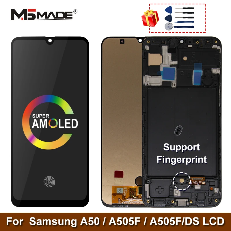Digitalizador de Pantalla T&aacute;ctil Super AMOLED Para Samsung Galaxy, A50, SM A505FN, DS, A505F, A505, LCD, con Marco-0