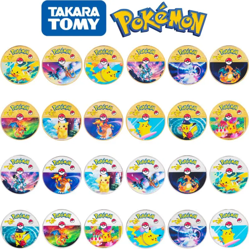 

Pokemon Anime Game Commemorative Coin Display Stand Pikachu Charizard Mewtwo Gold Plated Silver Plated Model Collection Gifts