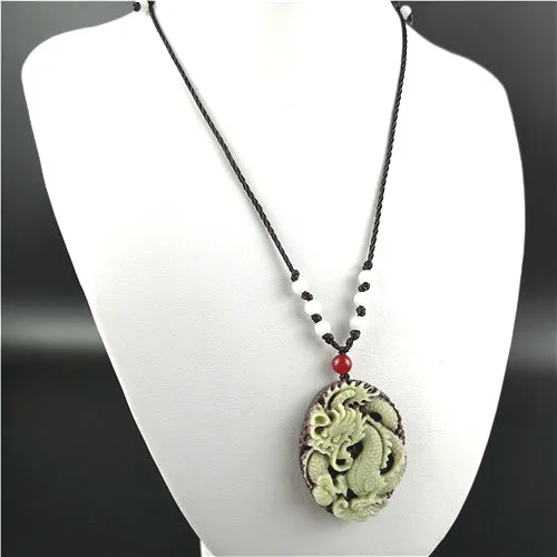 Натуральный китайский Нефритовый дракон подвеска ожерелье модные аксессуары