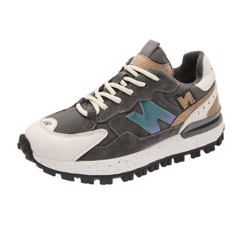 

Fashion lightweight women's sneakers leather lace-up sneakers thick-soled handmade sneakers popular shoes