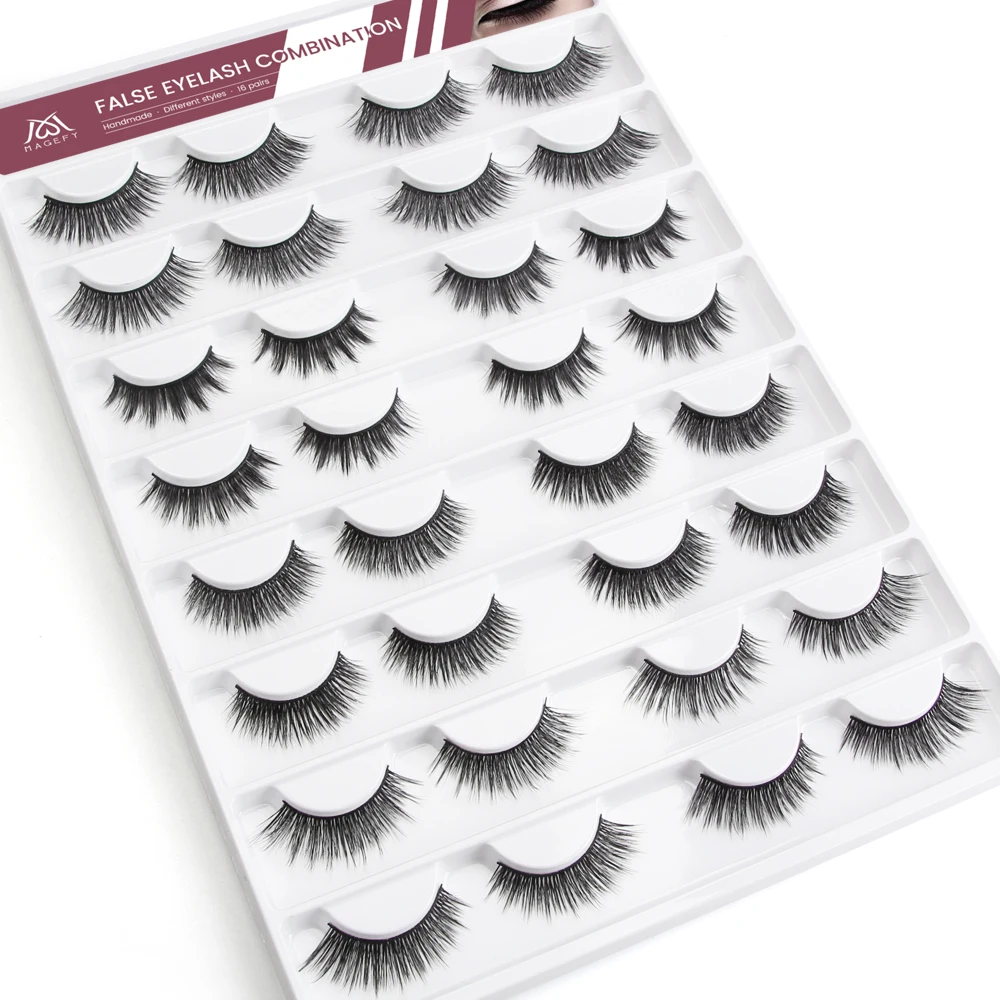MAGEFY 16 Pair Multipack 3D Soft Mink Hair False Eyelashes Handmade Wispy Fluffy Long Lashes Natural Eye Makeup Tools | Красота и