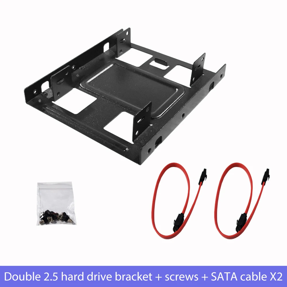 

Double Layer 2.5 to 3.5 Metal Hard Drive Bay Adapter Mounting Bracket SSD Drive Bracket with 2 SATA Cables