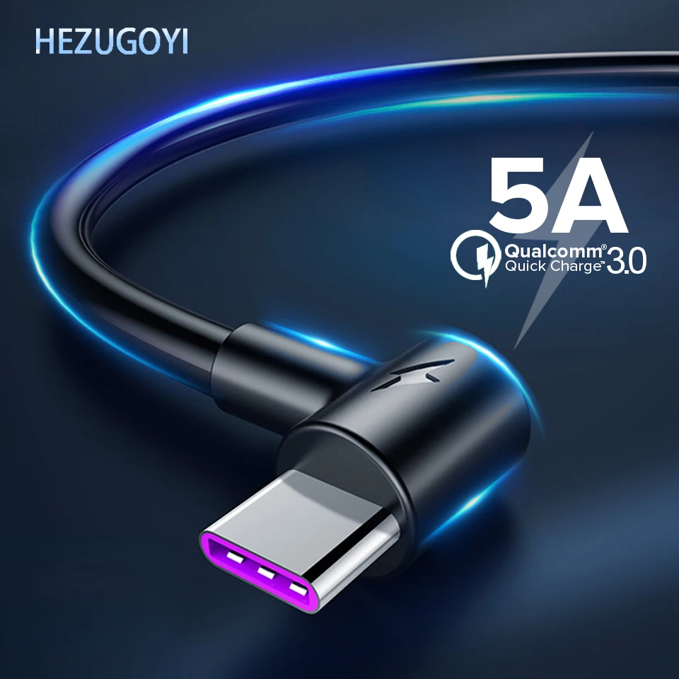 5A кабель с разъемом USB Type C 90 градусов для быстрой зарядки Samsung Xiaomi Huawei Honor