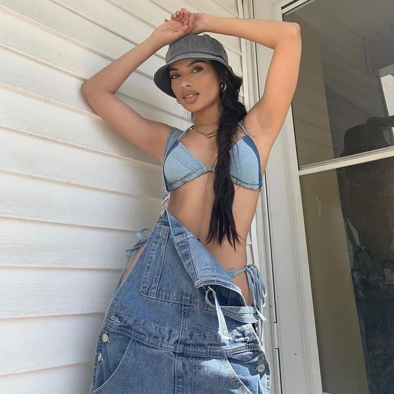

2021 New Ladies Summer Sexy Bikini Sub System with Swimsuit Two-Piece Denim Beach Swimwear Women