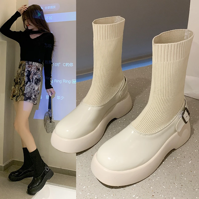 short Boots Women's Autumn Thin Section Women's New British Style Fashion All-match Breathable Single Boots Socks Boots Women