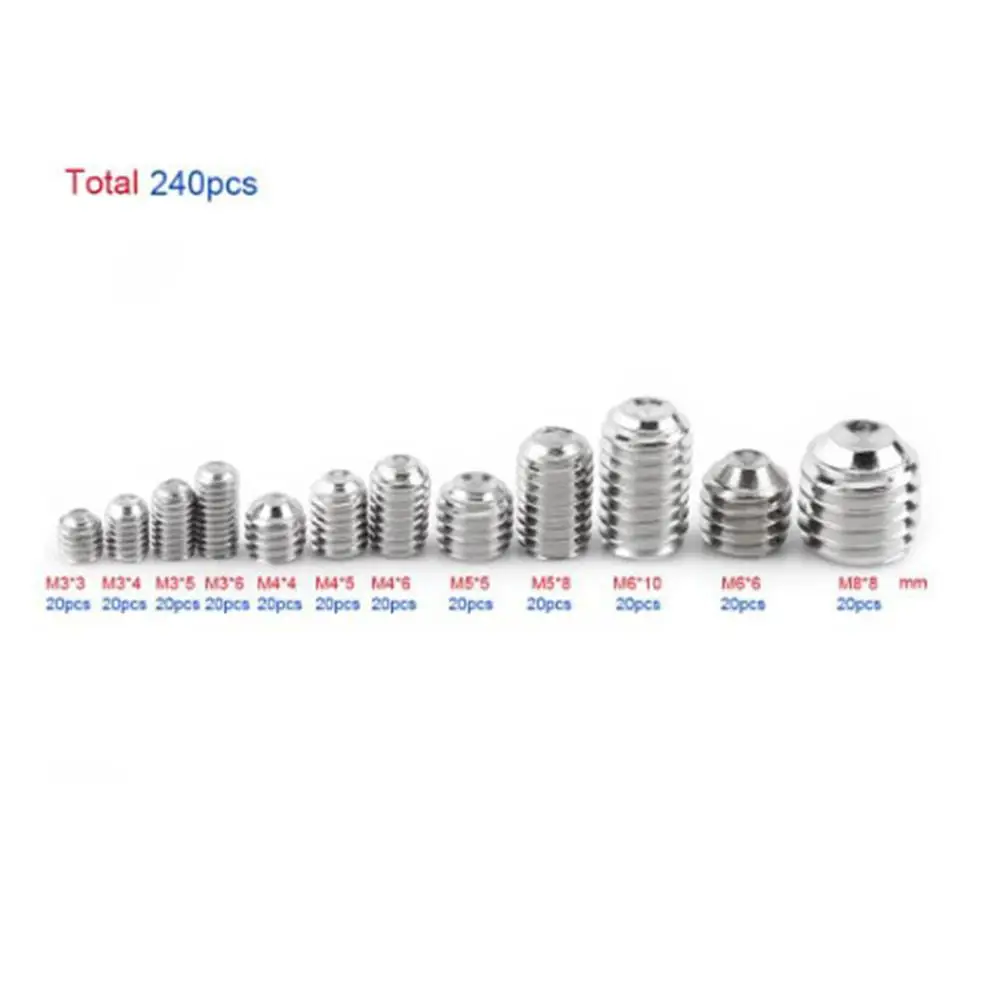 240 шт. 304 Нержавеющая сталь M3/M4/M5/M6/M8 шестигранный Набор торцевых головок винтов из